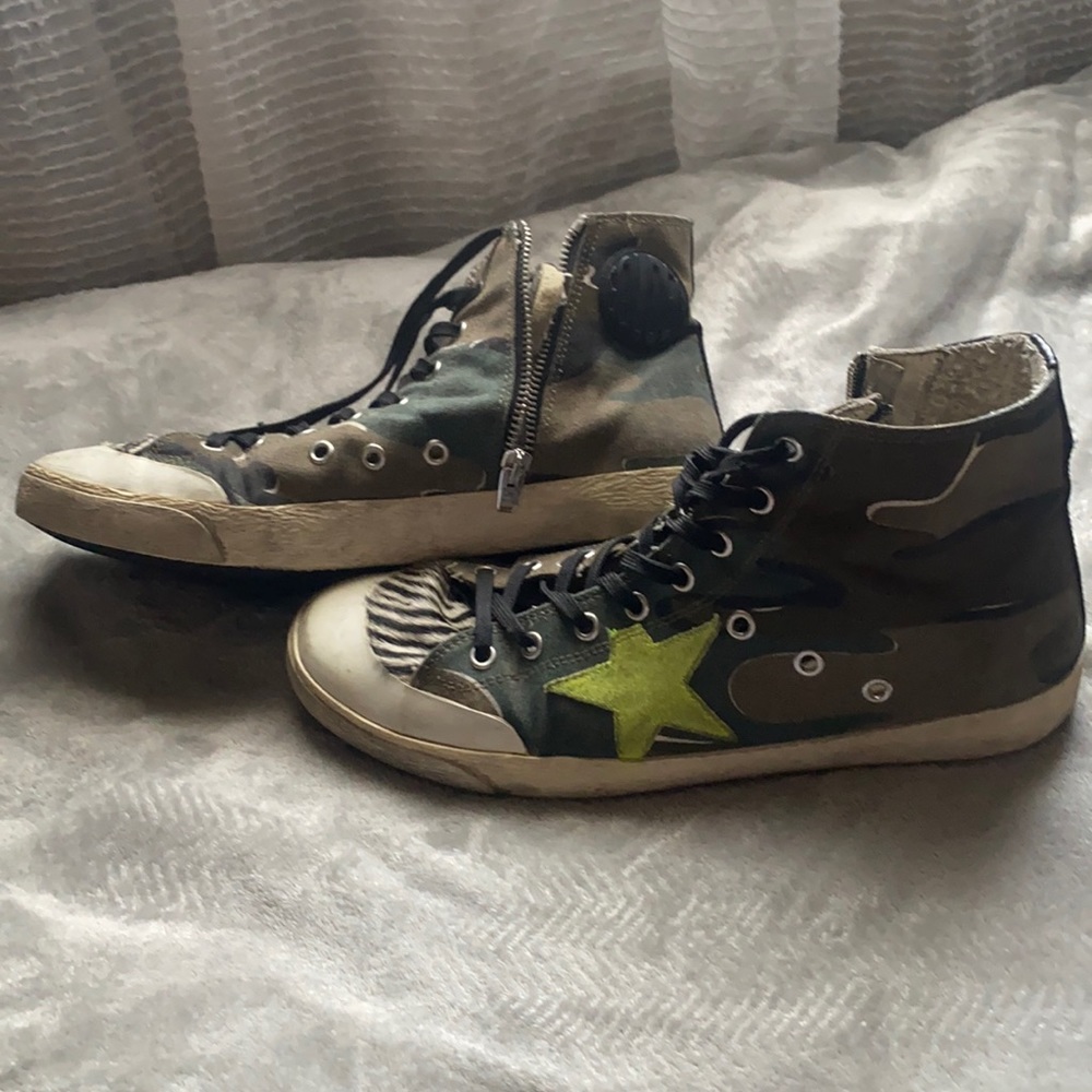 Golden Goose High Top Camo/Zebra Zip Up Sneakers
